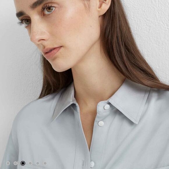 Club Monaco Carpenter Shirt Cloud Gray Silver Long Sleeve Button Front Top SMALL - Picture 3 of 13